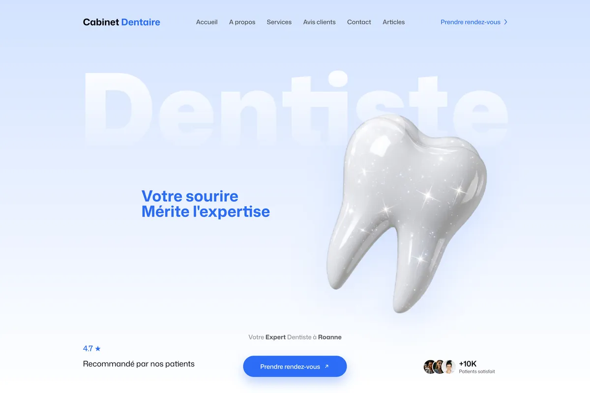 page d'accueil d'un site réalisé par Mld Dev pour un cabinet dentaire