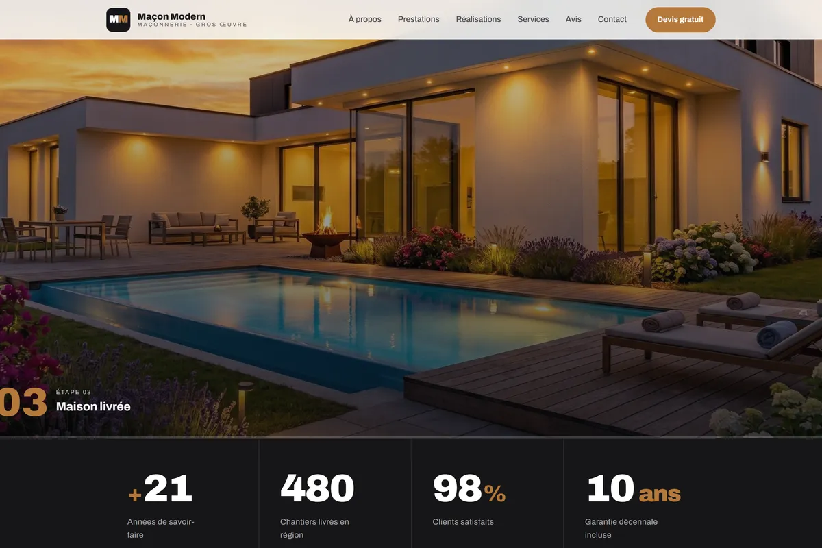 page d'accueil d'un site réalisé par Mld Dev pour une entreprise de maçonnerie